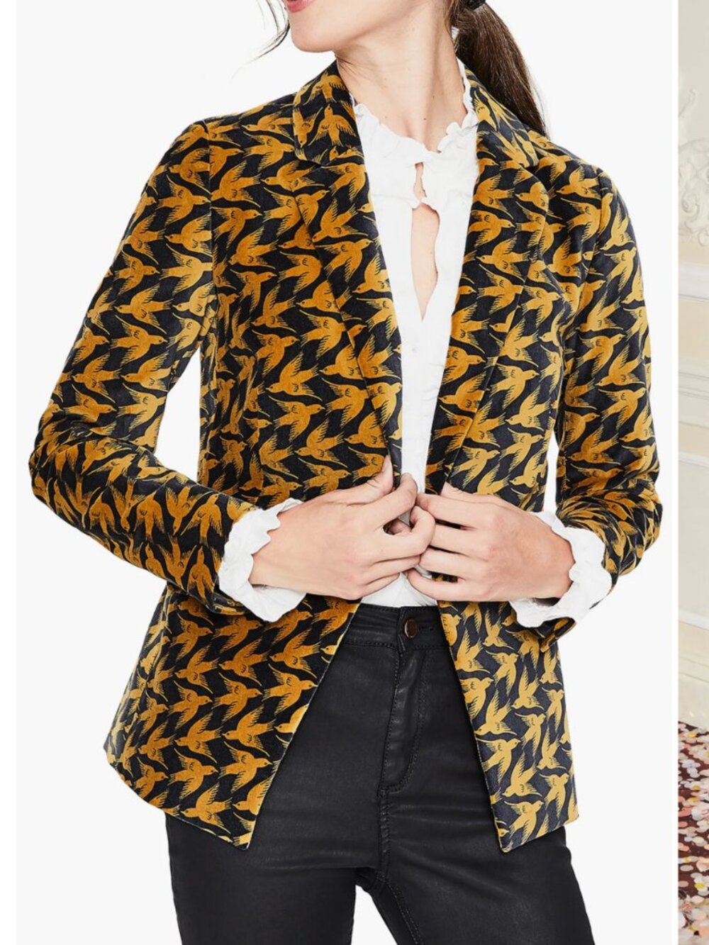 BODEN Stretch Velvet Blazer - Bird Pattern